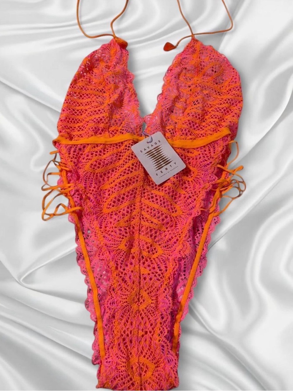 Savage X Fenty Pink and Orange Crochet One-Piece